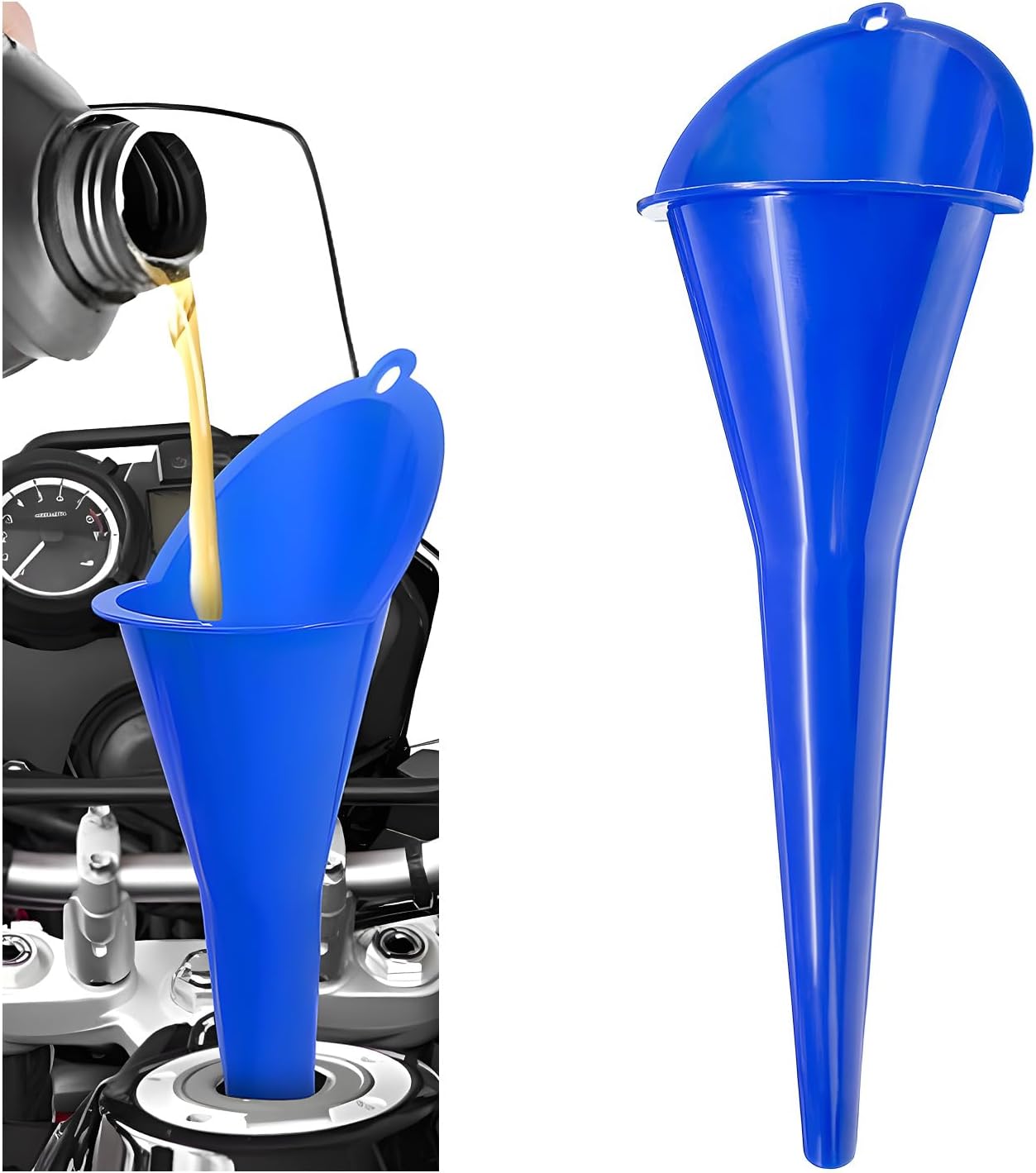 2PCS Oil Funnel, Flexible Multi-Function Automotive Oil Funnel, Spill-Proof Plastic Long Neck Engine Funnels Set for Gas Lubricants Water Diesel Fuel Kerosene, Car Accessories (Blue)