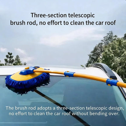 57'' Car Wash Brush with Long Handle Chenille Microfiber Car Wash Kit， Mitt Retractable Bent Pole Car Wash Brush for Cars RV Truck Boat (Yellow)