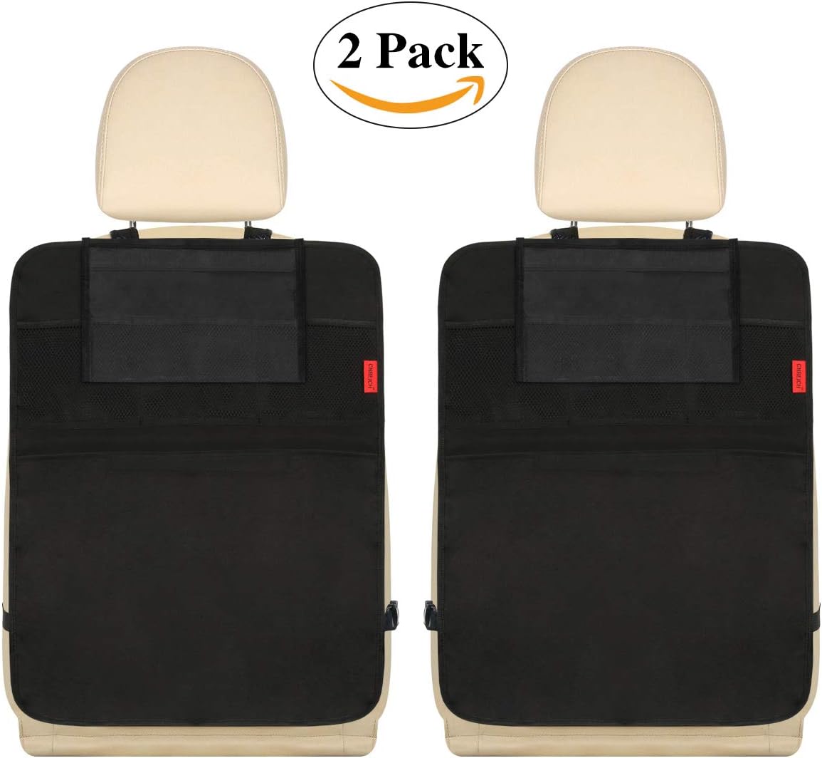 Kaiphy Car Backseat Organizer Premium Quality Car Kick Mats with 10" Tablet Holder - Extra Large Pocket- Sturdy Top 2Pack