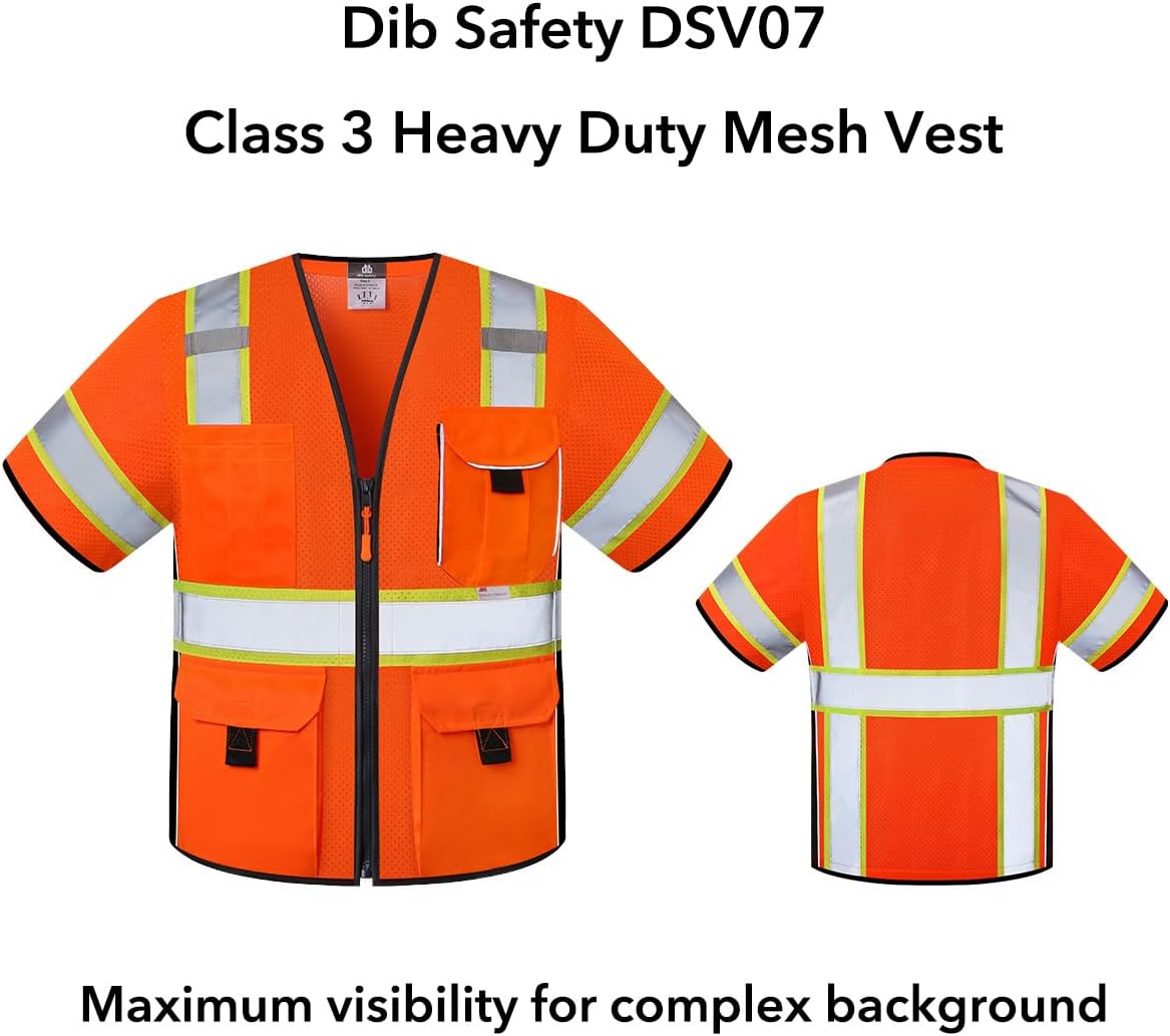 Dib Safety Reflective Mesh Vest ANSI Class 3, High Visibility with Pockets and Zipper, Made with 3M Reflective Tape, Yellow XL