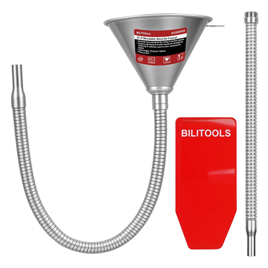 BILITOOLS 26.2" Steel Flexible Oil Funnel with Filter for Automotive Use | Metal Bendable Spout Funnel for Oil Fluids Change, Long Neck Funnels for Transmission Fluid