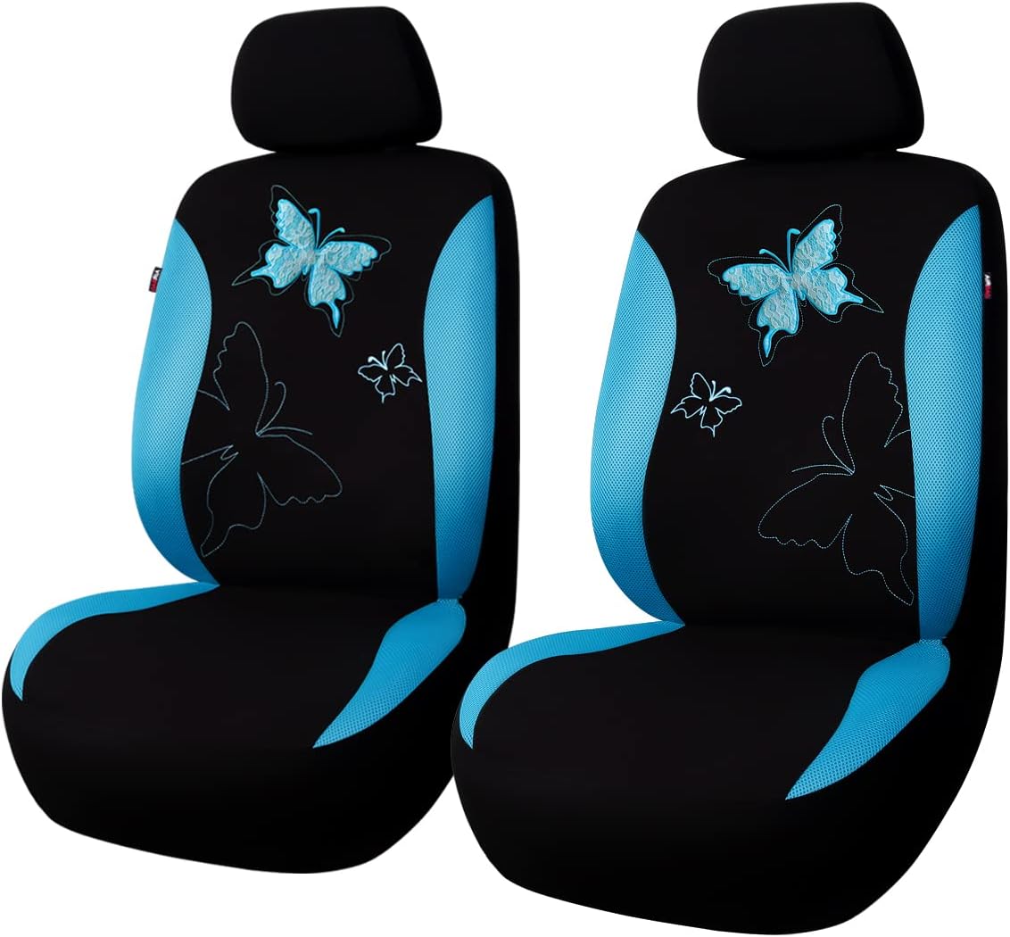 Flying Banner Butterfly car seat Covers ful Set Fashion Universal Lady Woman Female Rear Bench Split Colorized (Pink, 2 Fronts - Lace)