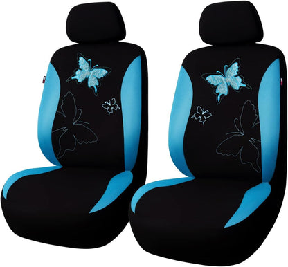 Flying Banner Butterfly car seat Covers ful Set Fashion Universal Lady Woman Female Rear Bench Split Colorized (Pink, 2 Fronts - Lace)