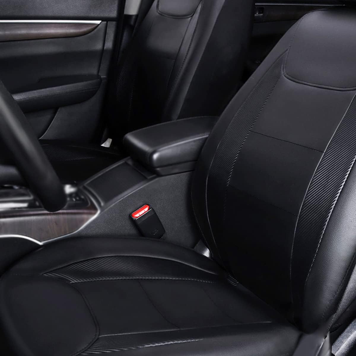 Flying Banner Carbon Fiber Leather Vehicle Seat Covers, Leopard Gray Black, Universal Fit - 8PCS
