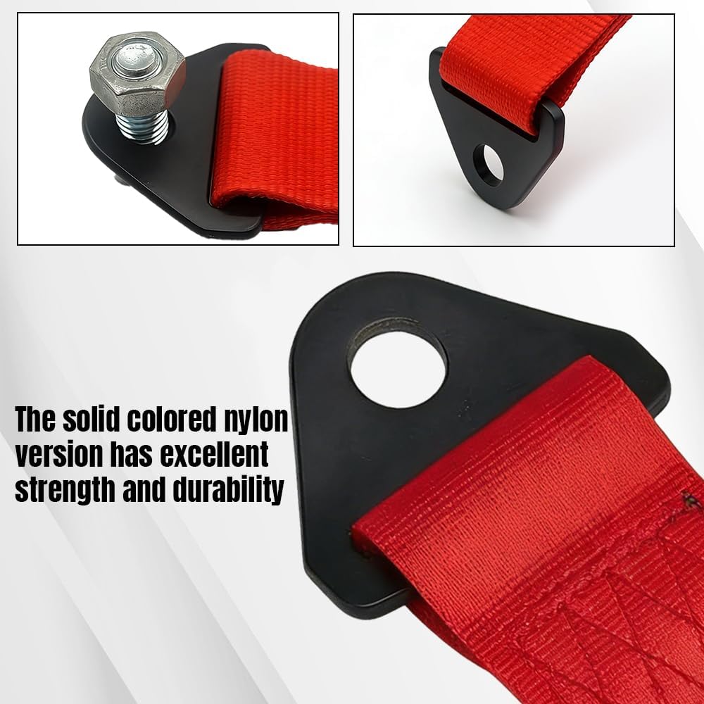 Racing Tow Strap, Tow Strap with Hooks, Sports Trailer Belt, Car Modification High Strength Nylon Traction Rope Decor Trailer Hook Belt Fit for Front or Rear Front Bumper Decoration (Red)