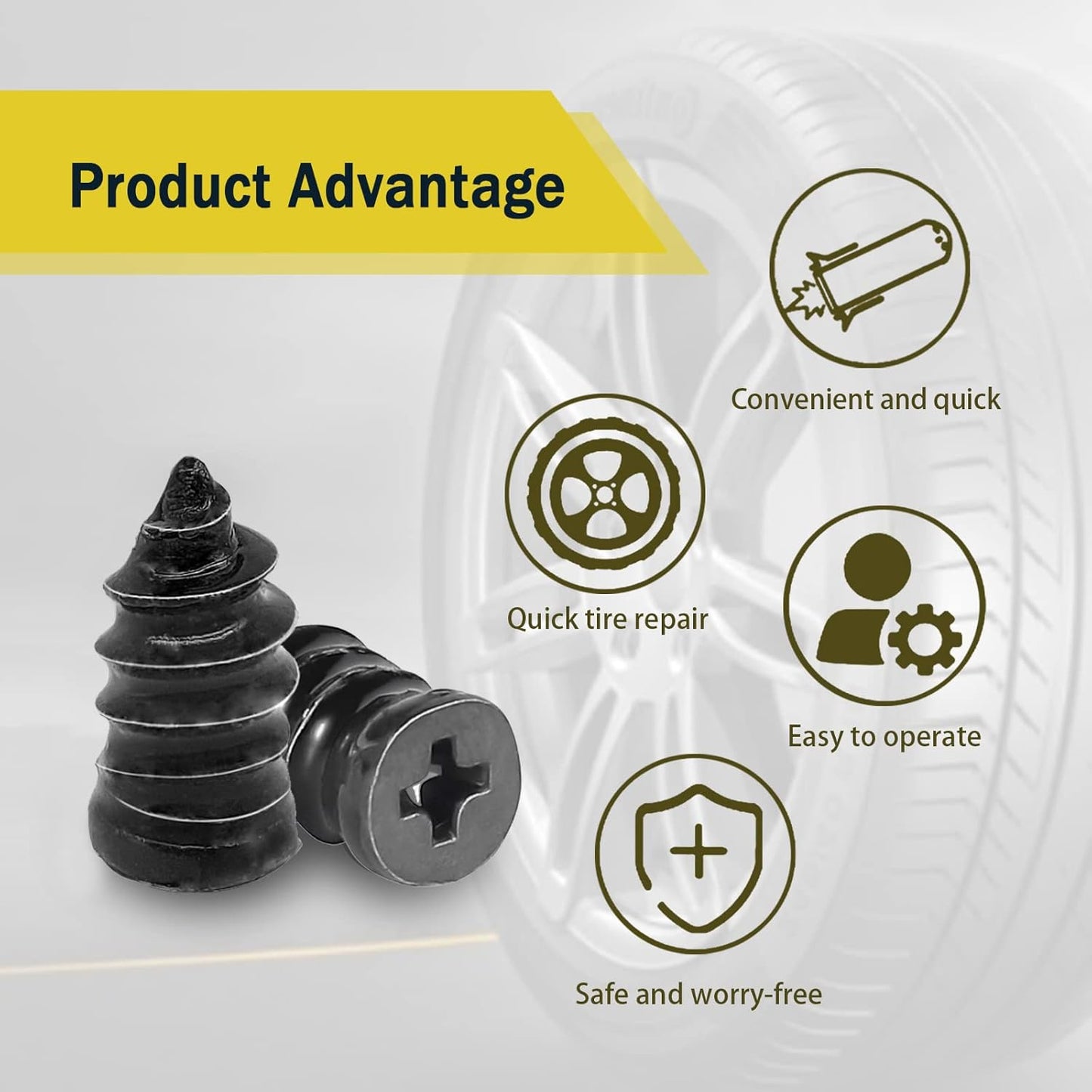 60PCS Tire Repair Rubber Nail, Vacuum Tire Repair Kits Spiral Rubber Nails, Tire Screw Plug Fast Tool Self Service Tire Repair Nail for car, Motorcycle, Truck, Tractor Tire Puncture Repair