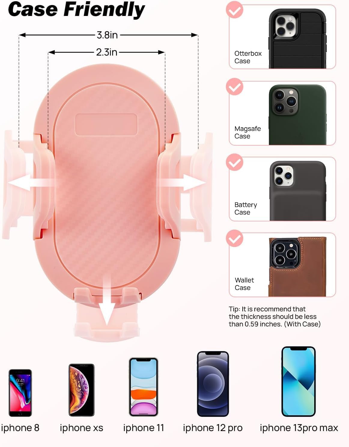 JOYTUTUS Cup Holder Phone Mount for Car, Car Cellphone Large Adapter Long Arm with 360 Degree Rotation, Compatible iPhone, Samsung & All Smartphones,Black,1 Pack