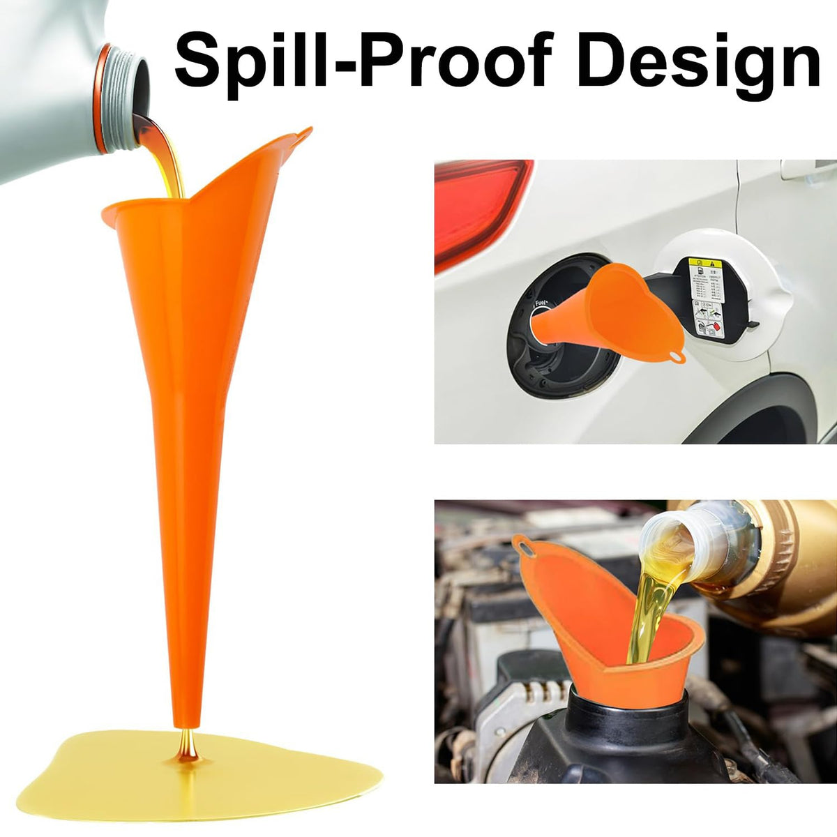 3-Pack Long-Neck Oil Funnels, 11" Multi-Purpose Funnels for Automotive & Motorcycle Use – Reusable Funnel for Oil, Gas & Transmission Fluid (Orange&Blue&Black)