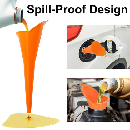 3-Pack Long-Neck Oil Funnels, 11" Multi-Purpose Funnels for Automotive & Motorcycle Use – Reusable Funnel for Oil, Gas & Transmission Fluid (Orange&Blue&Black)