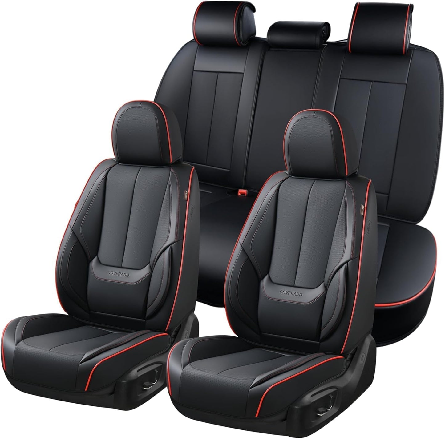 Coverado Seat Covers Full Set, Black Seat Covers for Cars 5 Seats, Car Seat Protector, Waterproof Nappa Leather Car Seat Cushion, Front and Rear Car Seat Cover Fit for Most Sedans SUV Pick-up Truck - Colors A