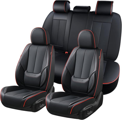 Coverado Seat Covers Full Set, Black Seat Covers for Cars 5 Seats, Car Seat Protector, Waterproof Nappa Leather Car Seat Cushion, Front and Rear Car Seat Cover Fit for Most Sedans SUV Pick-up Truck - Colors A