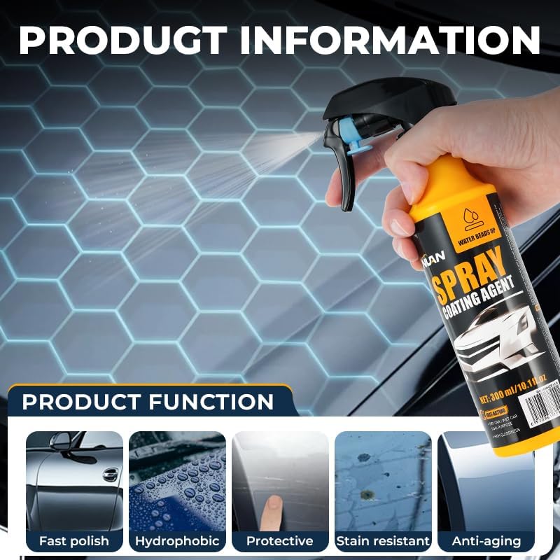 NUAN 2-Pack Nano Hydrophobic Ceramic Coating, 300ml Car Coating Spray Kit, Easy-to-Spray Auto Paint Protection, Includes Microfiber Cloth for Vehicle Shine & Protection