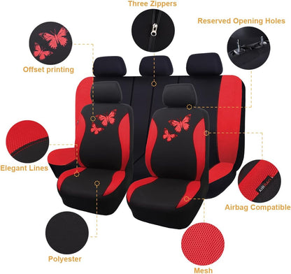 Flying Banner Butterfly car seat Covers ful Set Fashion Universal Lady Woman Female Rear Bench Split Colorized (Pink, 2 Fronts - Lace)
