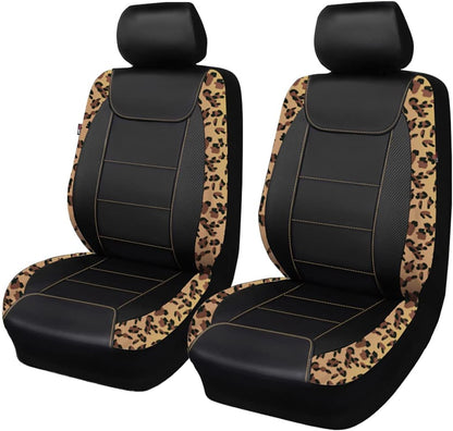 Flying Banner Carbon Fiber Leather Vehicle Seat Covers, Leopard Gray Black, Universal Fit - 8PCS
