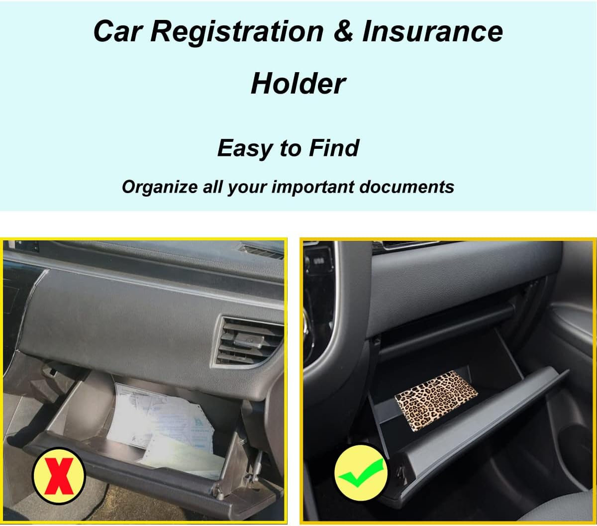 Premium Car Registration and Insurance Holder,Registration Insurance Card Holder of Leopard Print PU Leather Looks Stylish and Special,Glove Box Organizer Makes Your Documents In Order.