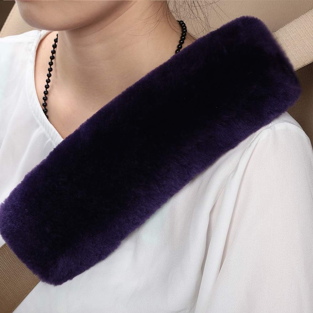 OGLAND Authentic Sheepskin Car Seat Belt Pad,2 Pack Soft Seat Belt Cover for Shoulder Pad Neck Cushion Protector Car Accessories by Genuine Natural Merino Wool (Misty Gray) - Colors B