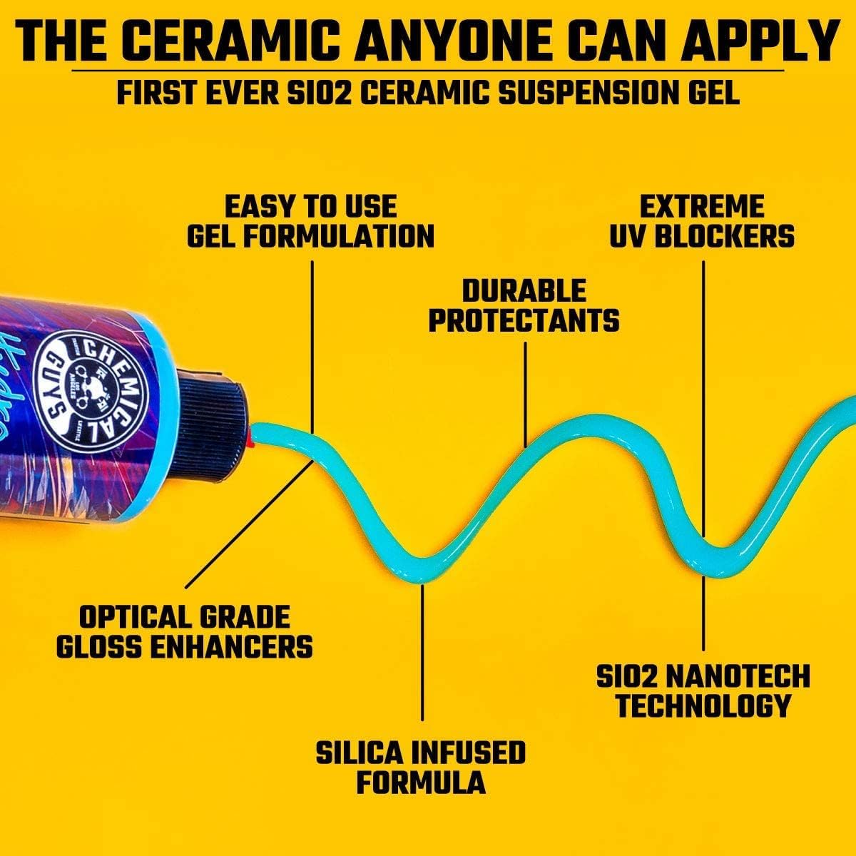 Chemical Guys HOL229 Ultimate Ceramic Coating Kit - HydroSlick HyperWax SiO2 Gel (16 fl oz) for Long-Lasting Shine & Protection, with 2 Premium Microfiber Applicators & 3 Workhorse Towels, (6 Items)