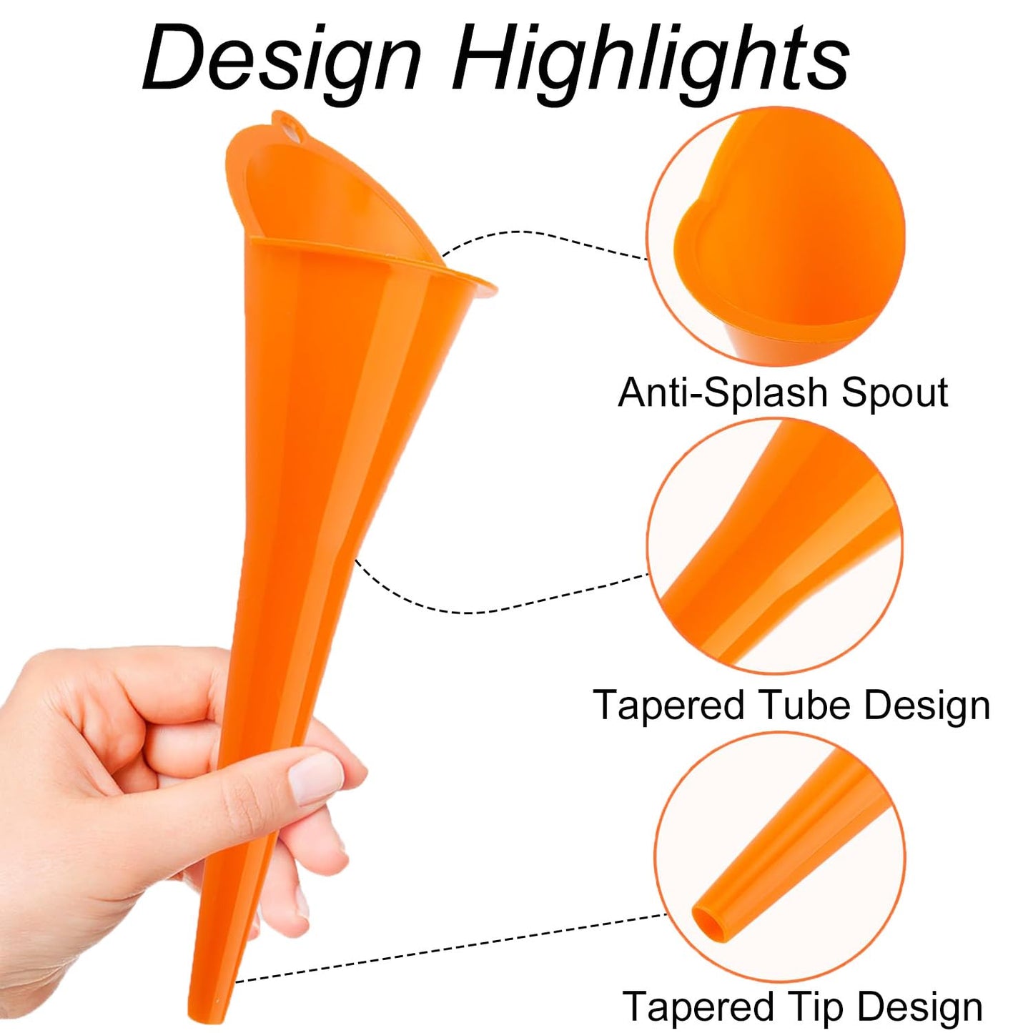3-Pack Long-Neck Oil Funnels, 11" Multi-Purpose Funnels for Automotive & Motorcycle Use – Reusable Funnel for Oil, Gas & Transmission Fluid (Orange&Blue&Black)