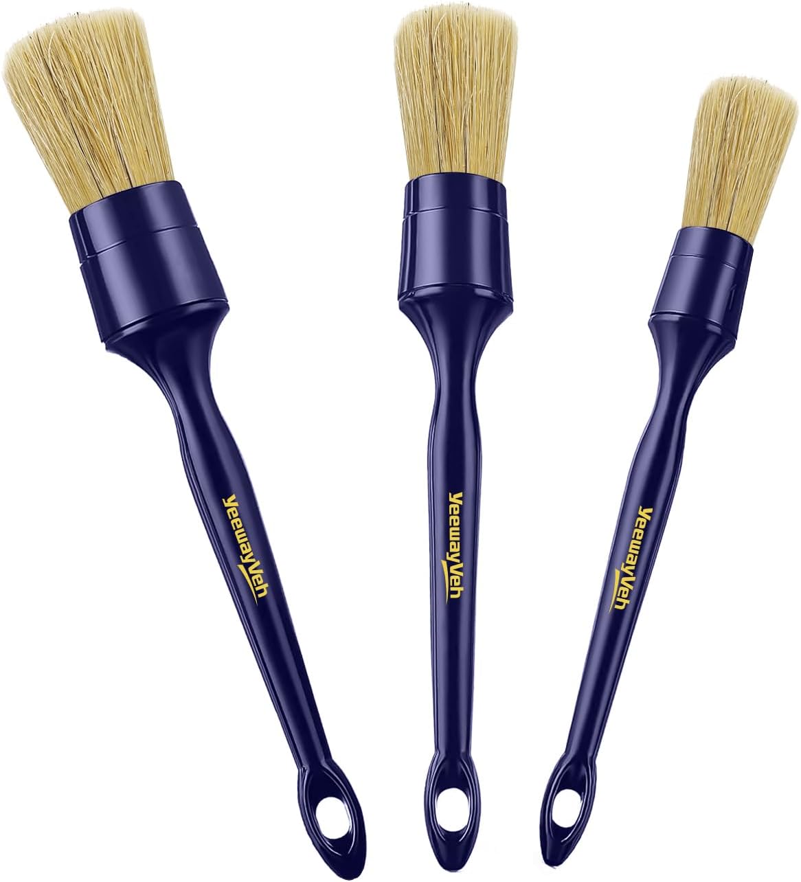 YeewayVeh Car Detailing Brush Set, 3 Pack Ultra Soft Boars Hair Detailing Brushes for Leather Seat Air Vents Engine Bay, Auto Detail Brushes Car Detailing for Interior Exterior, Indigo