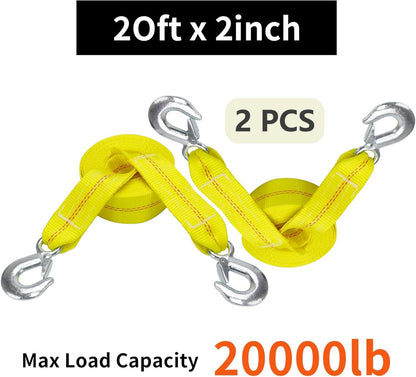 Tow Strap with Hooks 2 Inch x 20 Foot, 20,000 lbs Capacity Tow Rope - Heavy Duty Emergency Towing Straps for Vehicles, Cars, Trucks, ATV, for Roadside Recovery, not for Off-Road Recovery