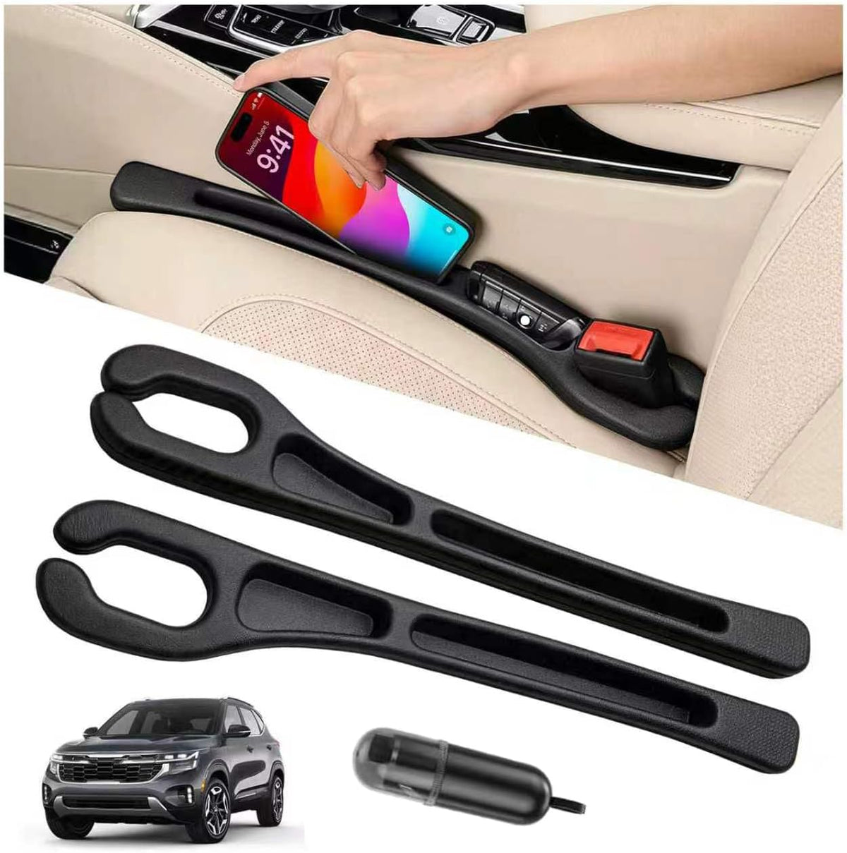 Car Seat Gap Filler Organizer 2Pack,Car Accessories with Safety Hammer,2 in 1 No Drop Seat Guard with Storage Slot for Phone,Keys,Universal Interior Gap Filler for Cars SUV Truck,Red