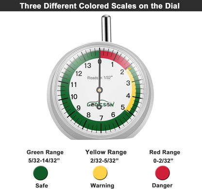 GODESON Dial Type Tire Tread Depth Gauge 88703 Professional for Motorcycle, car,Truck and Bus