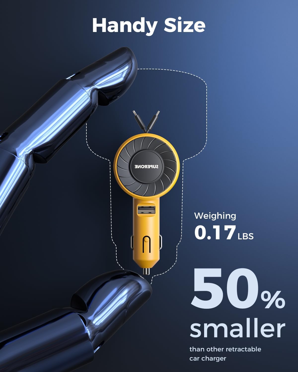 SUPERONE Retractable Car Charger for iPhone with Dual Type C Cables, 4 in 1 USB C Car Charger Adapter with 69W Fast Charging Compatible with iPhone 17 16 15 14 13 12 11 Pro/XS/XR/SE/iPad/Airpods