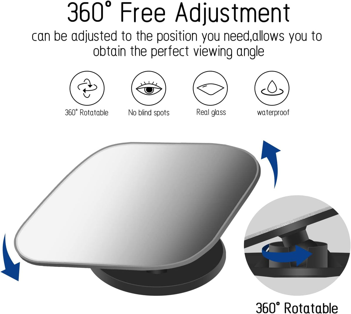 2 pcs Blind Spot Mirrors, 2" Round HD Glass Convex 360° Wide Angle Side Rear View Mirror with ABS Housing for Cars SUV and Trucks, Black, Pack of 2