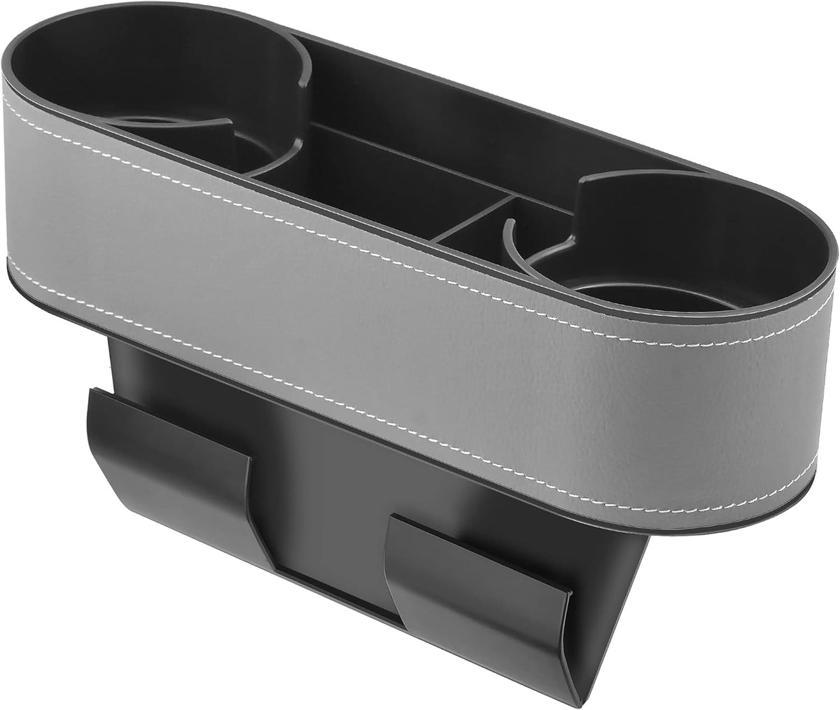 IOKONE Car Cup Holder, Auto Cup Drink Holders，Multifunctional Auto Front Seat Organizer with PU Leather Cover, Gap Filler Storage Box Coin Bucket Console Side Pocket Cell Mobile Phone Holder (Black)