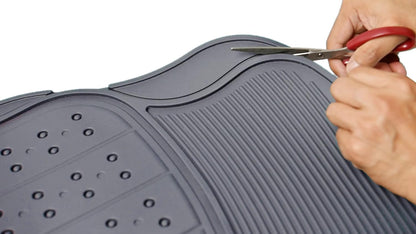 Amazon Basics Universal PVC Faux Rubber Car Floor Mats, Anti-Slip, All Weather Protection, Waterproof Flexible Trim to Fit for 95% Automotive SUV Sedans Trucks, Charcoal Pure Grey, Pack of 3