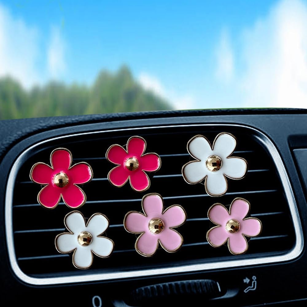 Car Air Freshener Vent Clips for Women 8 Pieces Cute Car Vent Clips Decorations Daisy Flower Car Accessories Air Freshener Clips for Christmas Anniversary Girls Gift (8 pcs white pink)