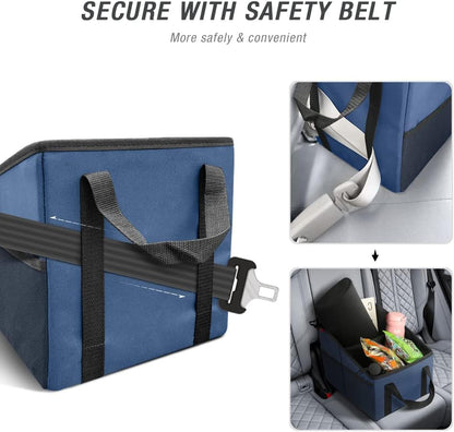 YOOFAN Car Seat Organizer - Passenger Seat Organizer, Collapsible Small Car Seat Storage Organizer for Console Front/Back, Automotive Backseat Organizer with Belt 4 Cup Holders for Kids Accessories