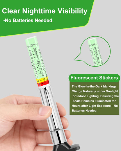 GODESON Tire Tread Depth Gauge, Fluorescent Smart Color-Coded Tire Depth Gauge 32nds,Pocket Clip Tyre Thread Wear Measure Tool for Car, Semi Truck, Motorcycle, Glow-in-The-Dark（Pack of 1）