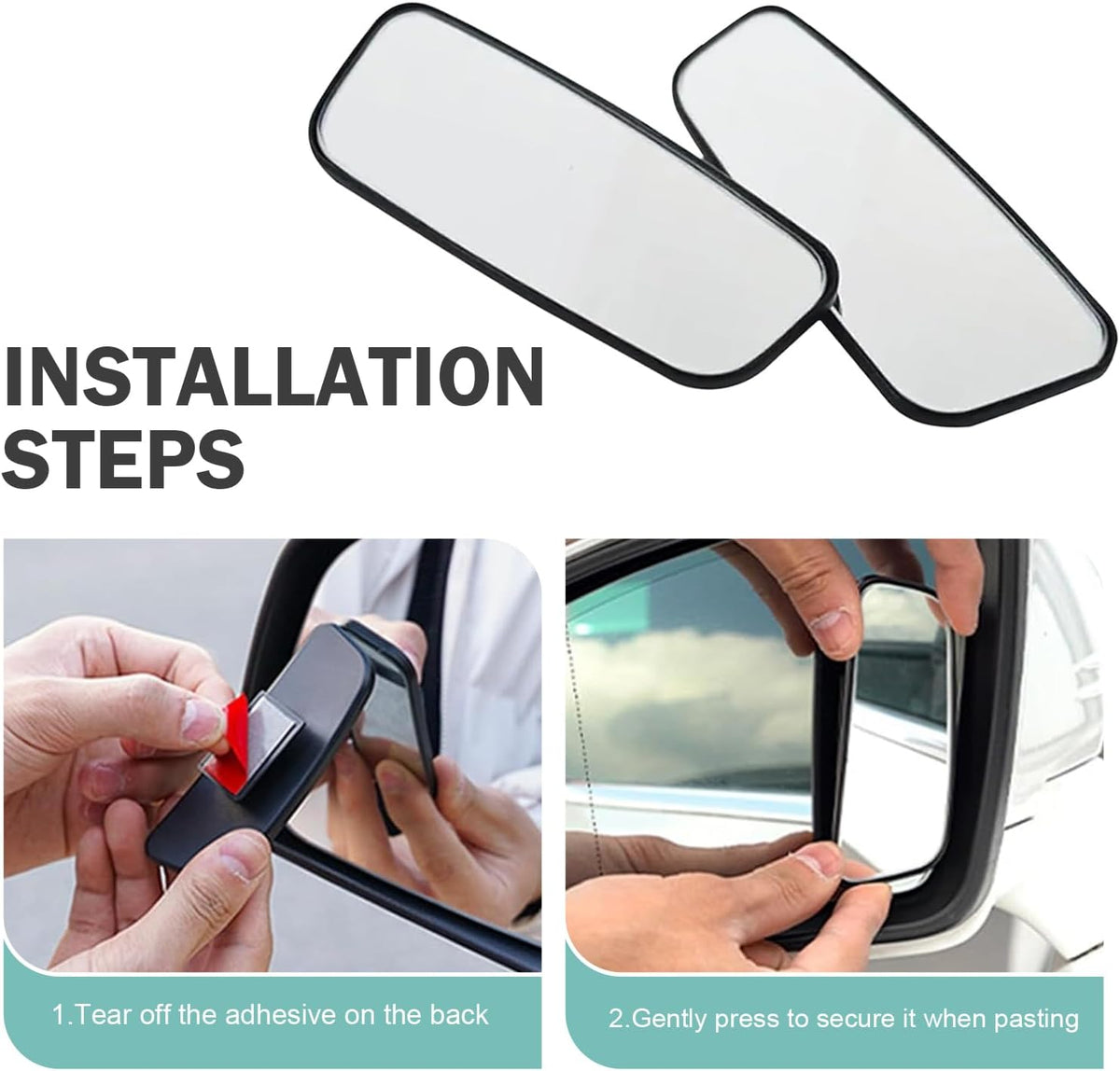 2 PCS Blind Spot Mirror, Rectangular Framed Curved Wide-angle Rearview Mirror, HD Anti-glare Parking Accessory with Adjustable Bracket, Truck Accessories for Men (Black)