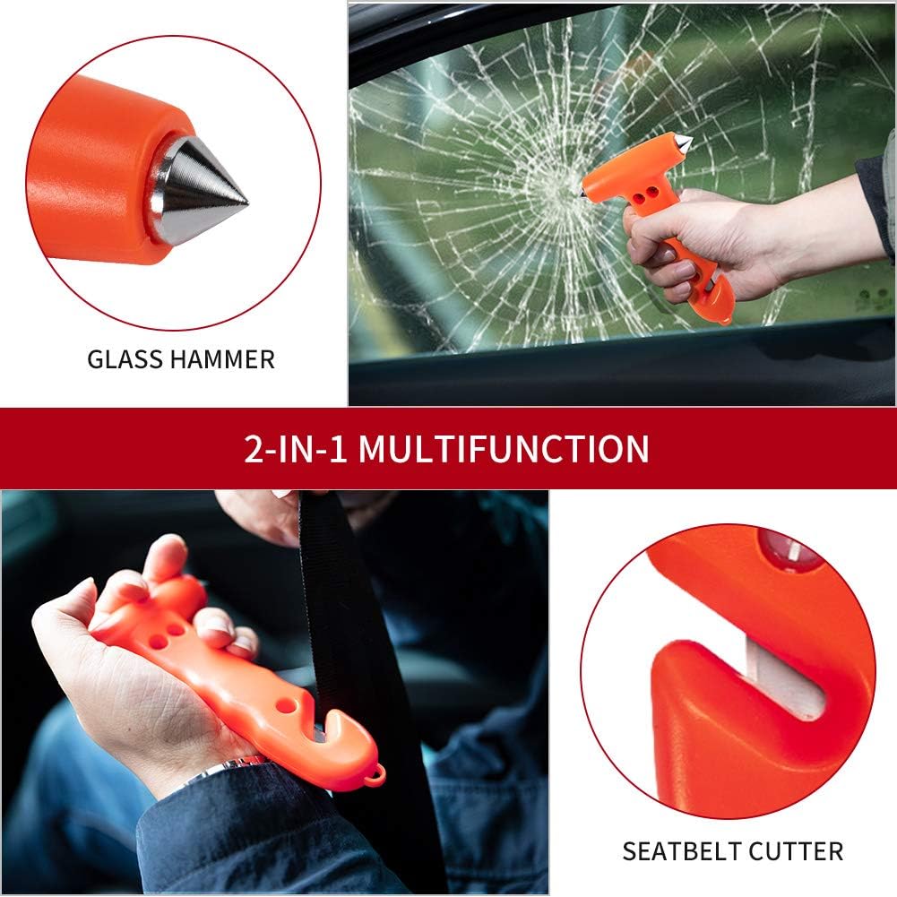 MOTORBUDDY 2-Pack Car Safety Hammer Seatbelt Cutter, Auto Emergency Escape Hammer with Window Glass Breaker and Seat Belt Cutter, Striking Red Escape Tool for Car Accidents