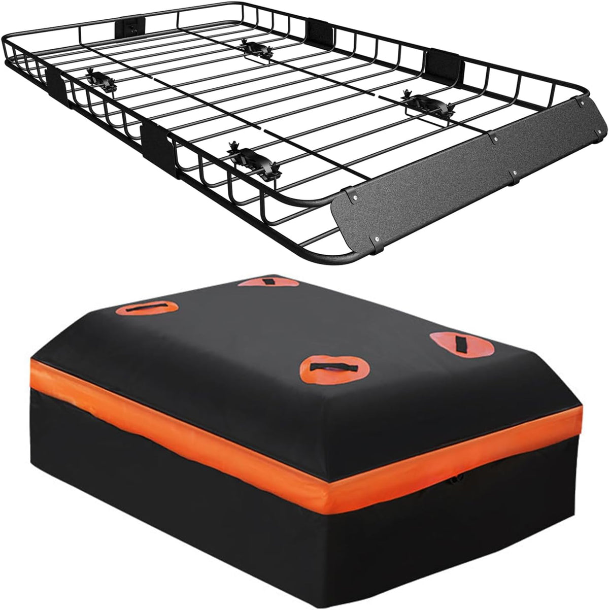 WEIZE 64" x 39" x 5" 200lb Heavy Duty Roof Rack Carrier Basket with Waterproof Bag, Cargo Net and Ratchet Straps, Universal Car Top Luggage Holder for SUV, Truck