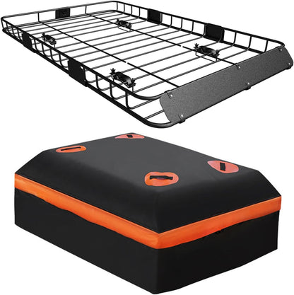 WEIZE 64" x 39" x 5" 200lb Heavy Duty Roof Rack Carrier Basket with Waterproof Bag, Cargo Net and Ratchet Straps, Universal Car Top Luggage Holder for SUV, Truck