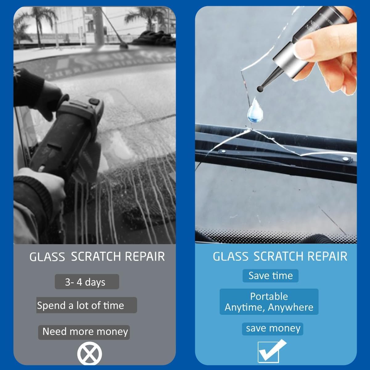 Windshield Crack Repair Kit, 2 Bottles Nano Glass Crack Repair Liquid Quick Windshield Repair for Chips and Cracks-deep Dark