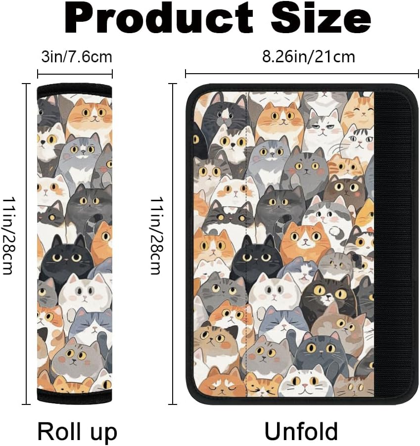 2Pcs Soft Auto Seat Belt Cover Pad Cute Cat Print Colorful Car Seatbelt Shoulder Cushion for Comfortable Driving, Compatible with All Cars' Seatbelt and Backpack Straps