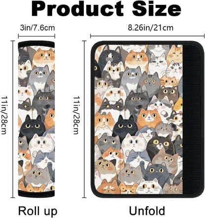 2Pcs Soft Auto Seat Belt Cover Pad Cute Cat Print Colorful Car Seatbelt Shoulder Cushion for Comfortable Driving, Compatible with All Cars' Seatbelt and Backpack Straps