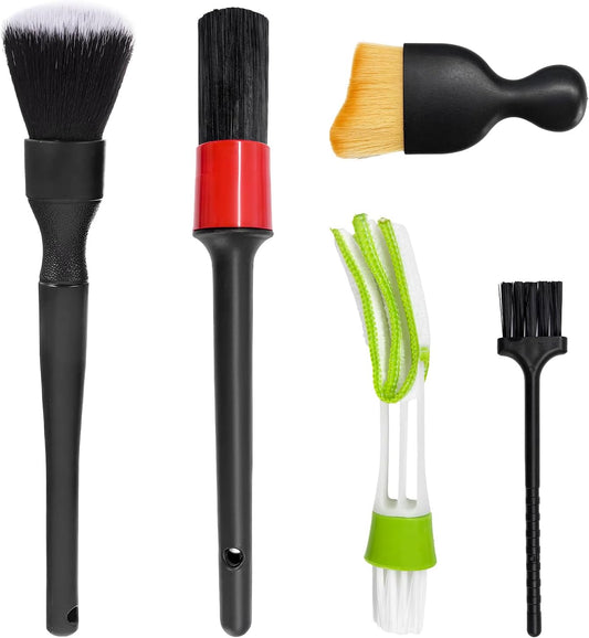 5PCS Car Detailing Brushes Duster Kit, Soft Cleaning Set Includes Dashboard Crevice Brushes Air Vent Duster, Auto Interior Dusting Brush Kit for Air Vent Dashboard Panel