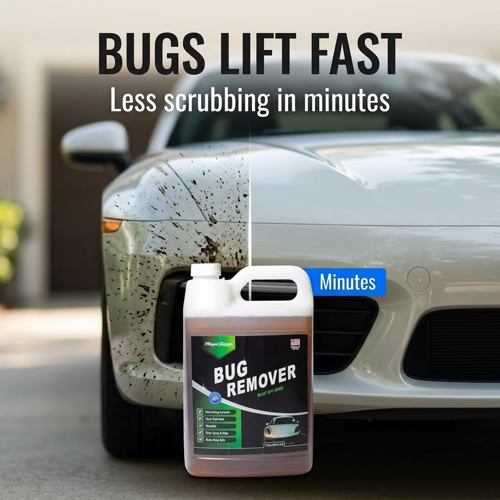 Magic Finish Car Bug Remover Spray (16 fl oz) – Fast-Acting Spray for Road Grime and Organic Residue – Car Cleaning Supplies for Paint, Glass, Plastic & Chrome