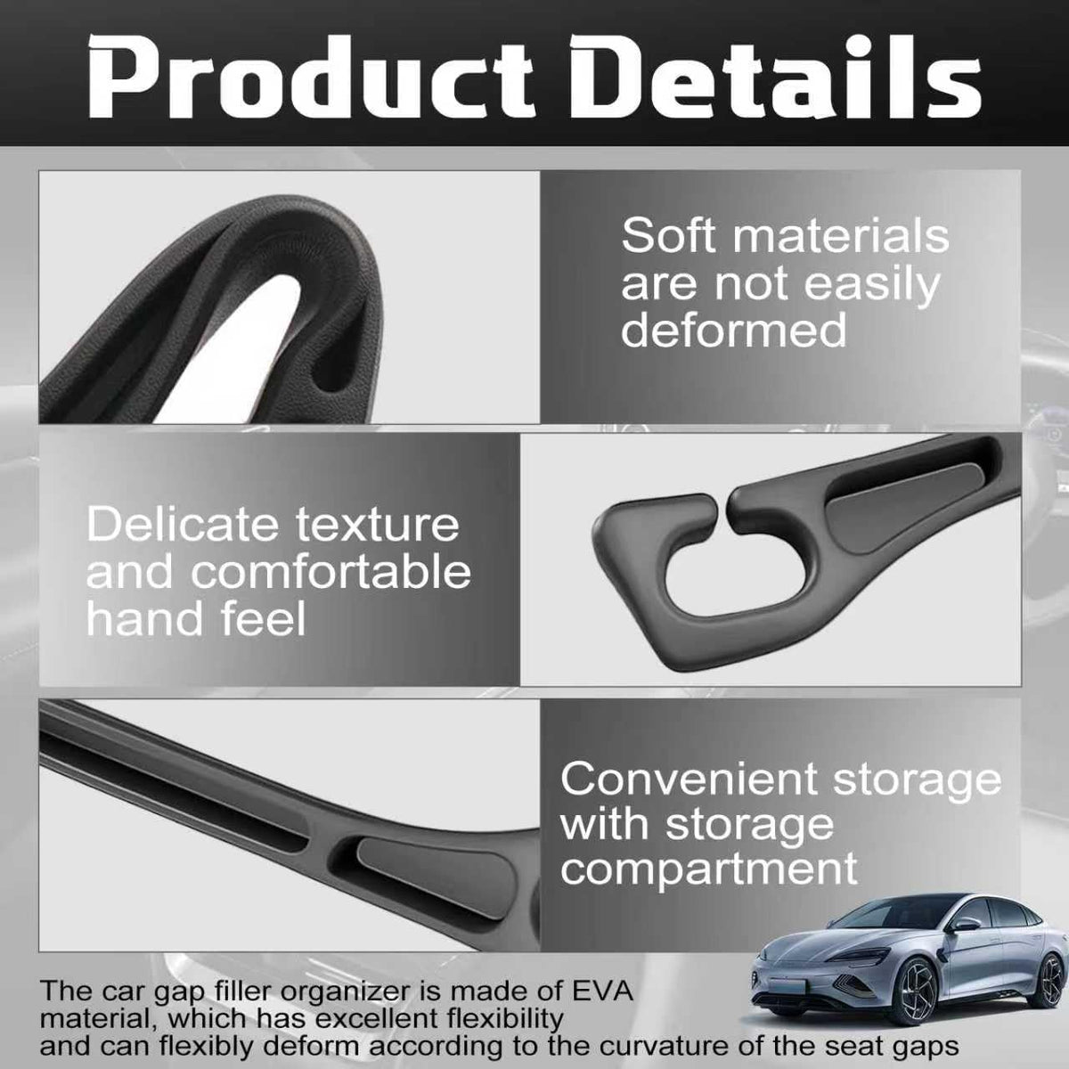 4PCS Car Seat Gap Filler Organizer, Universal Car Seat GapBlocker with Storage Slot, Leak-Proof Seat Gap Plug for Car SUV Truck,Automotive Interior Accessories, Black