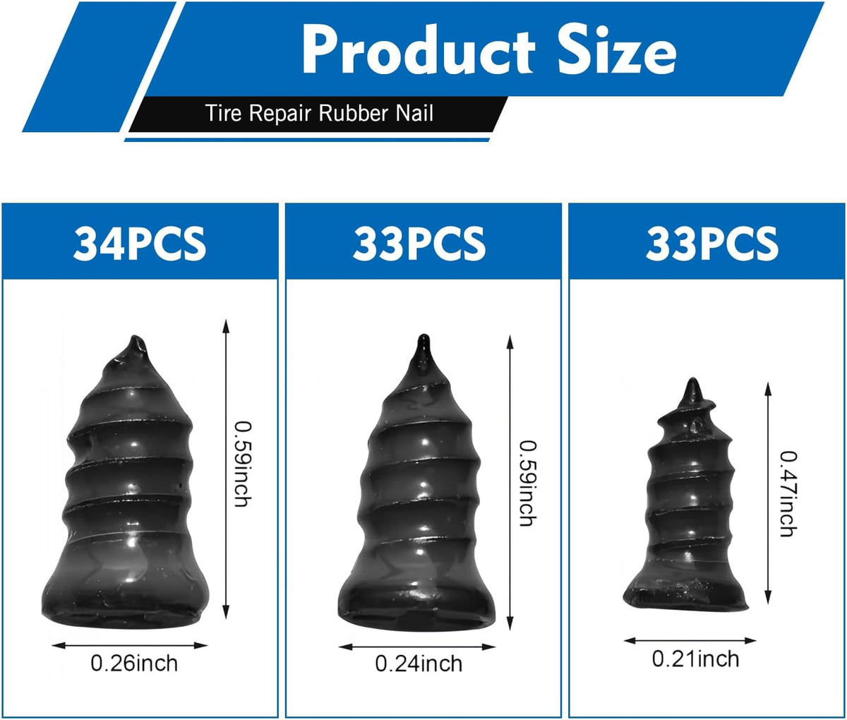 60 PCS Tire Repair Rubber Nail, Vacuum Tire Repair Kits Spiral Rubber Screws, Fast Self-Service Tool for Car, Truck, Motorcycle, Tractor Tire Puncture Repair (Black)
