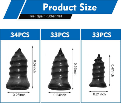 60 PCS Tire Repair Rubber Nail, Vacuum Tire Repair Kits Spiral Rubber Screws, Fast Self-Service Tool for Car, Truck, Motorcycle, Tractor Tire Puncture Repair (Black)