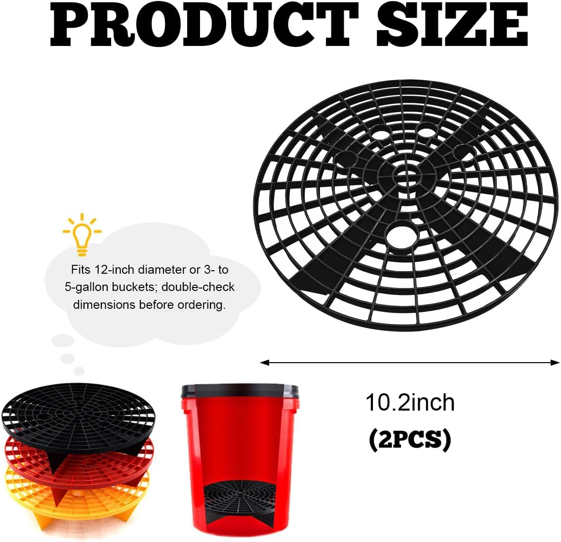 Yourkar Car Wash Bucket Inserts - 2 PCS Plastic Grit Trap for Vehicle Detailing, Auto Dirt Collectors, Fits 12 Inch Diameter Bucket, Universal Car Accessories (Black)