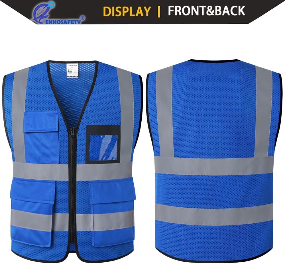 Reflective Mesh Safety Vest for Men Women with 5 Pockets and Zipper Front High Visibility Mesh Vest Hi Vis Construction Work Vest,Meets ANSI/ISEA Standards(EK175-Yellow-L)