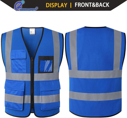 Reflective Mesh Safety Vest for Men Women with 5 Pockets and Zipper Front High Visibility Mesh Vest Hi Vis Construction Work Vest,Meets ANSI/ISEA Standards(EK175-Yellow-L)