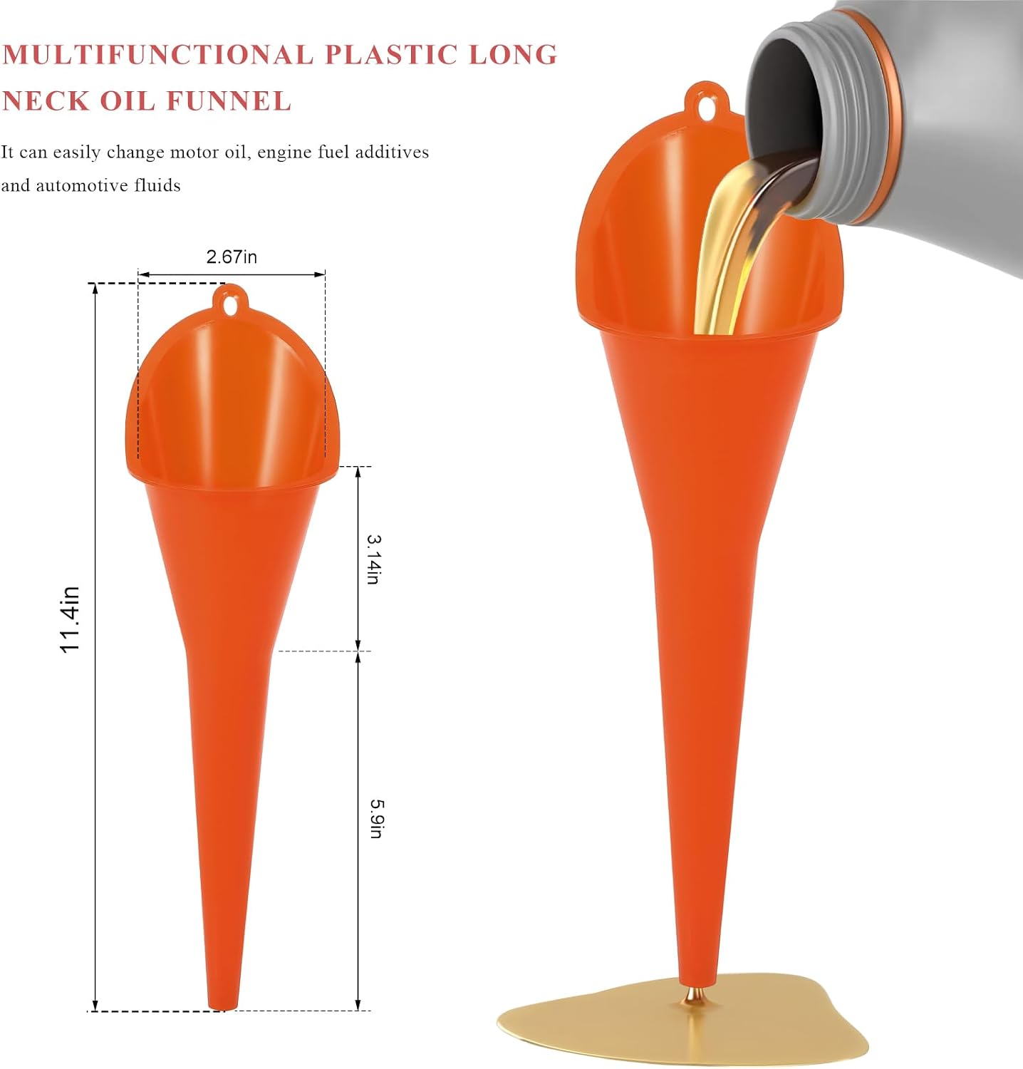 Oil Funnel, Multi-Purpose Plastic Long Neck Oil Funnel, Automotive Use Funnels for Filling Oils Lubricants Water Diesel, Kitchen Funnels for Filling Bottles Jars (Black)