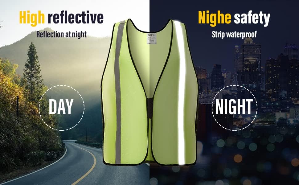 SIFE 10 Pack High Visibility Reflective Safety Vest,Made from Breathable and Neon Orange Mesh Fabric with Stretchable design,light weight for Man and Woman(Orange, 10 pack)
